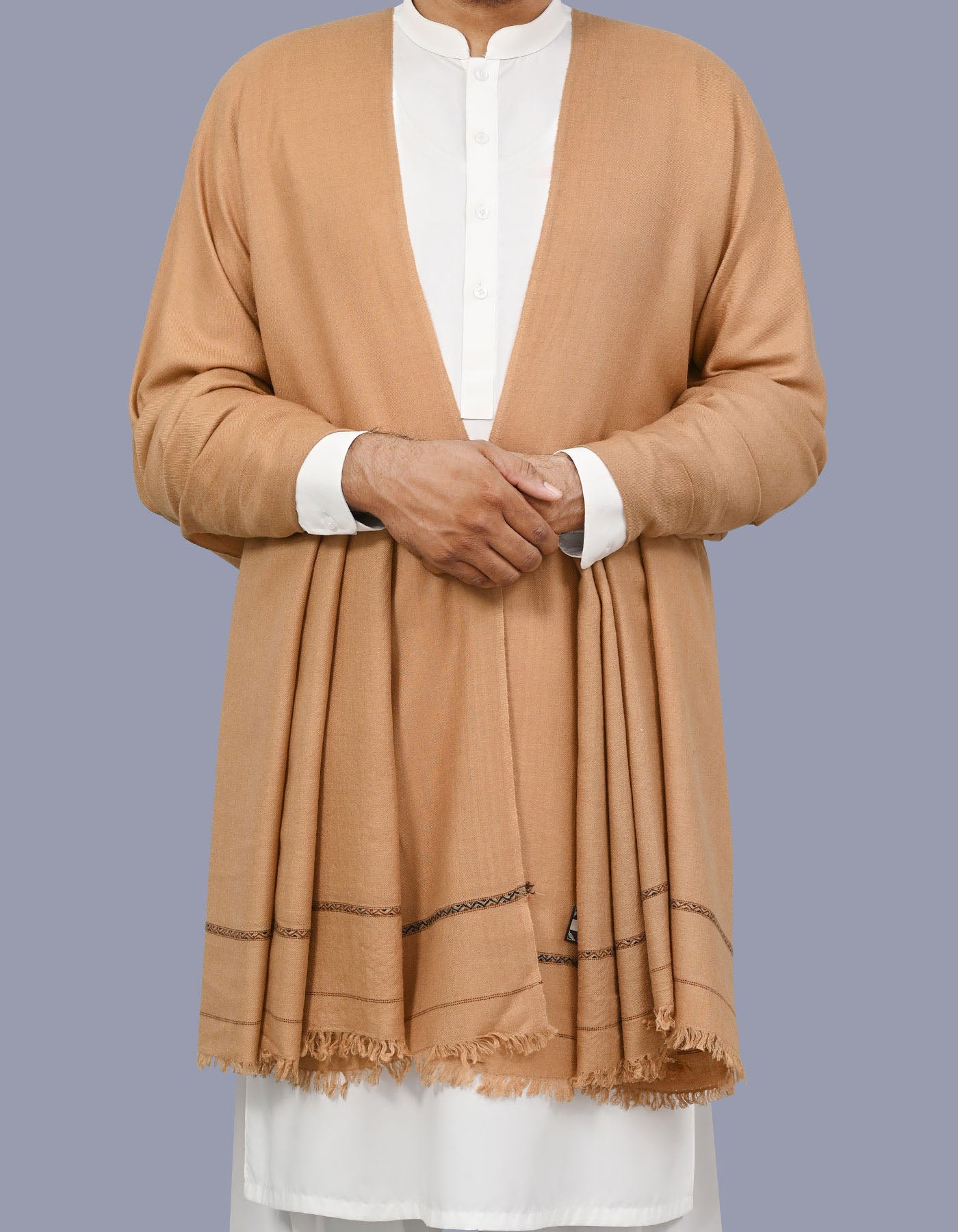 Camel Plain Wool Blend Men Shawl
