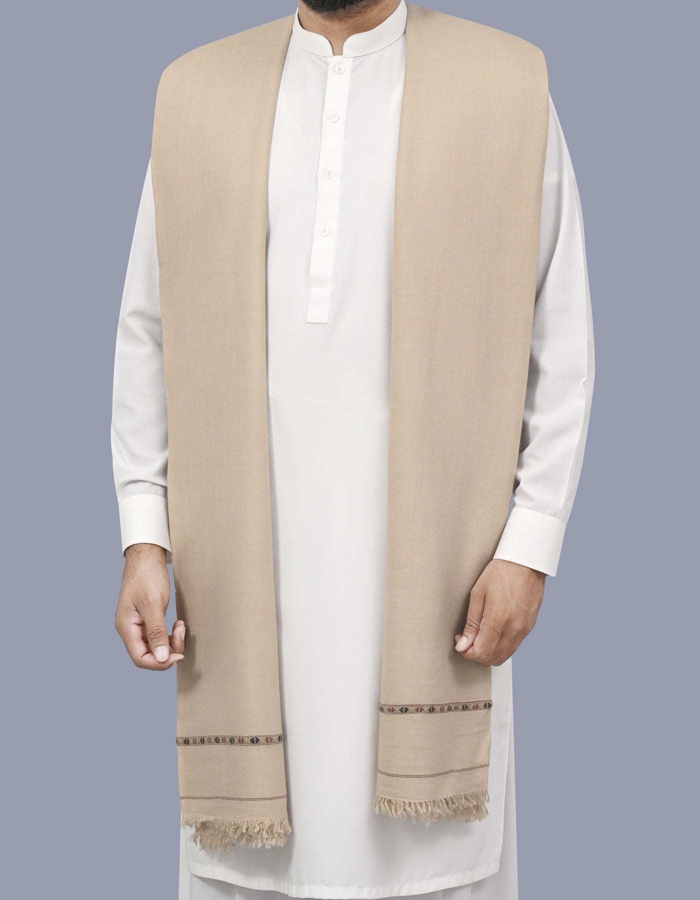 Ivory Plain Wool Blend Men Shawl