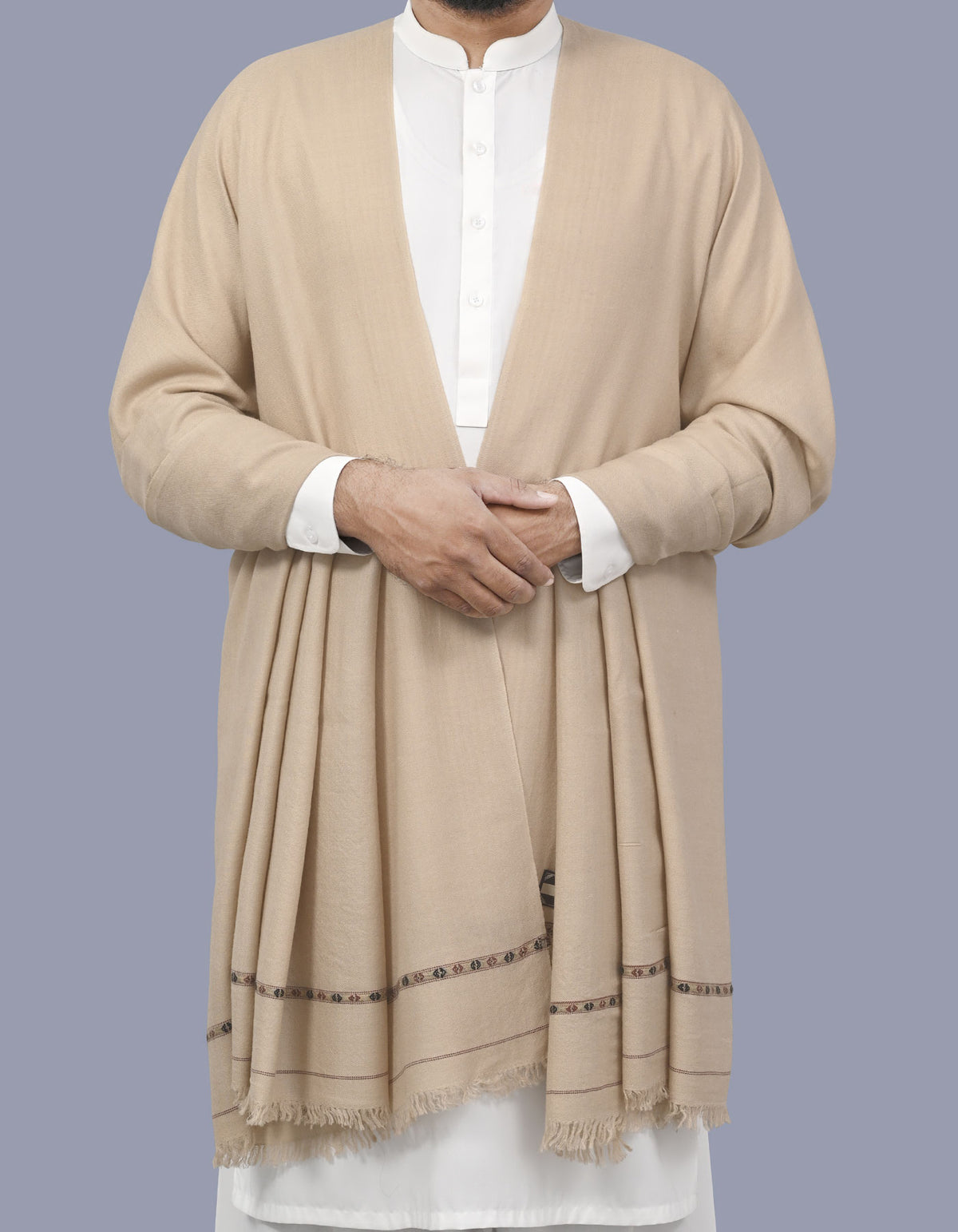 Ivory Plain Wool Blend Men Shawl