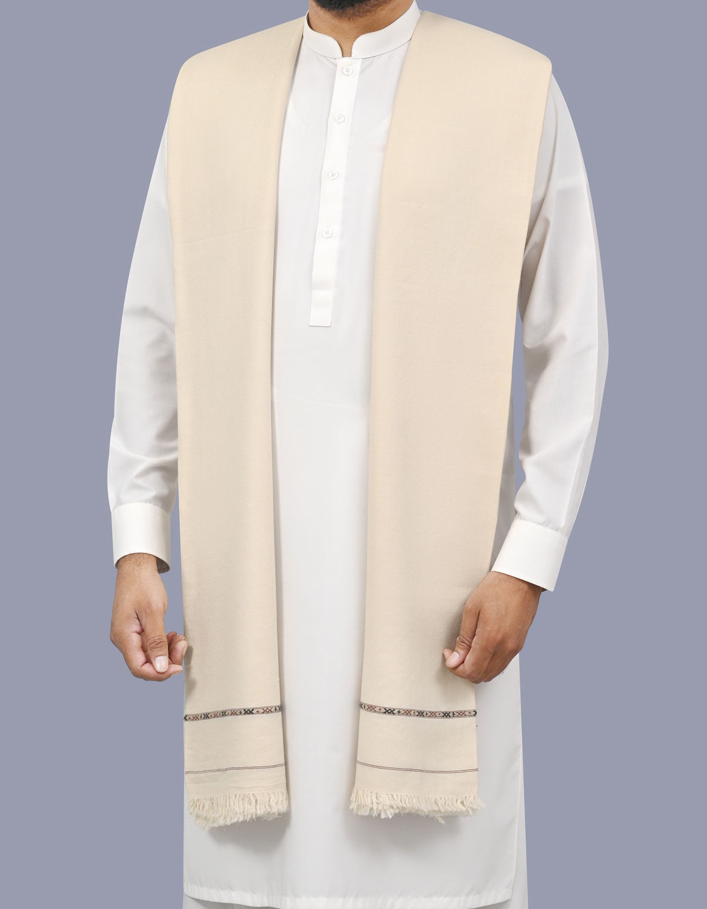 Off White Plain Wool Blend Men Shawl