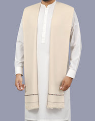 Off White Plain Wool Blend Men Shawl