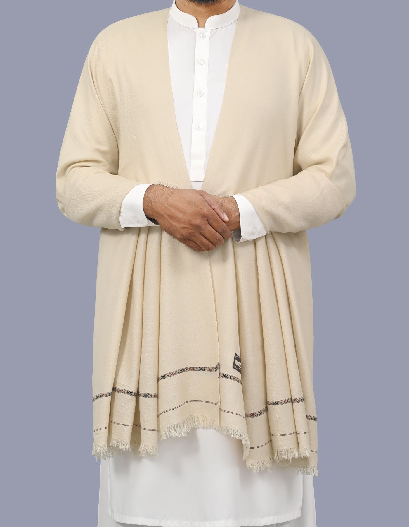 Off White Plain Wool Blend Men Shawl