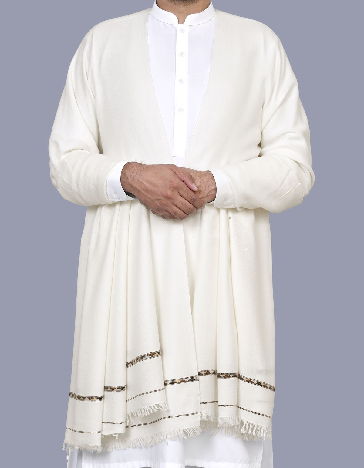 White Plain Wool Blend Men Shawl