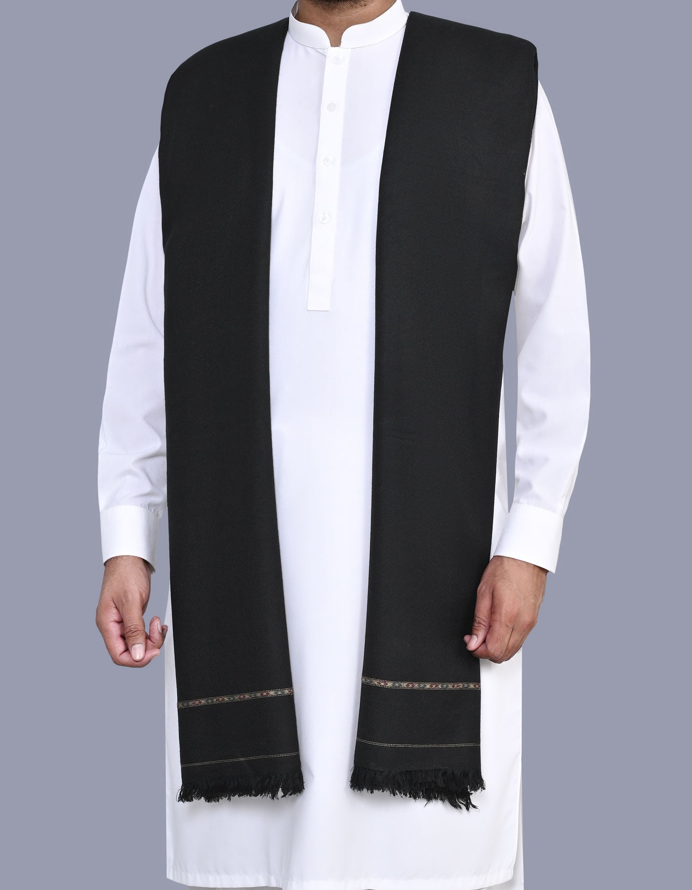Black Plain Wool Blend Men Shawl