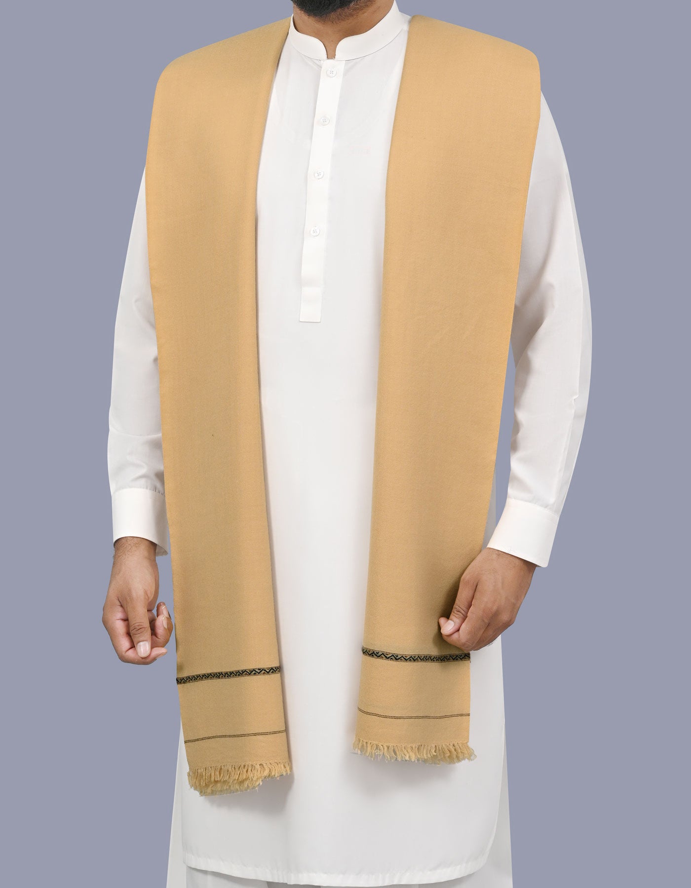 Cream Plain Wool Blend Men Shawl