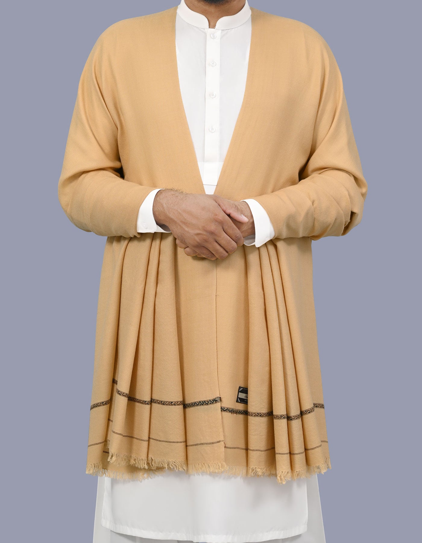 Cream Plain Wool Blend Men Shawl