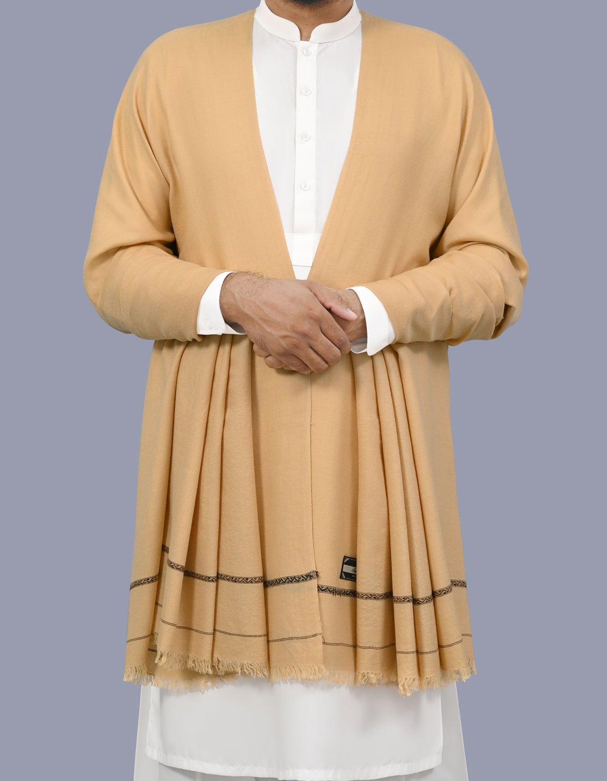 Cream Plain Wool Blend Men Shawl