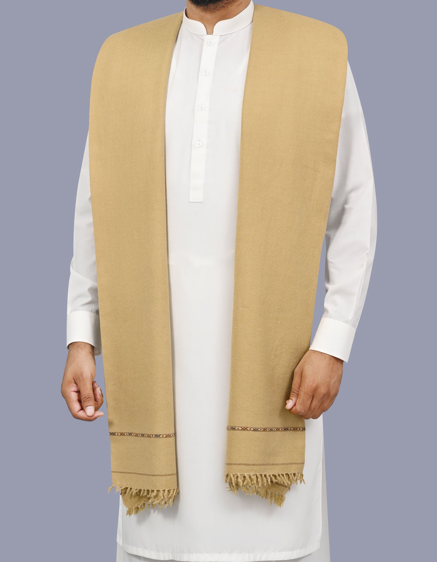 Beige Plain Wool Blend Men Shawl