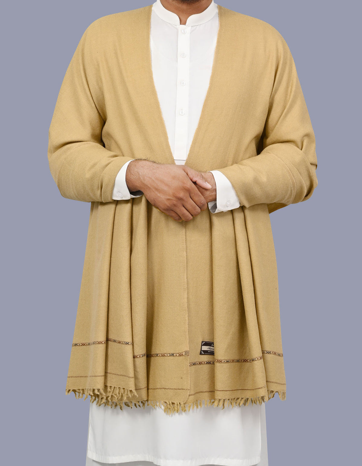 Beige Plain Wool Blend Men Shawl