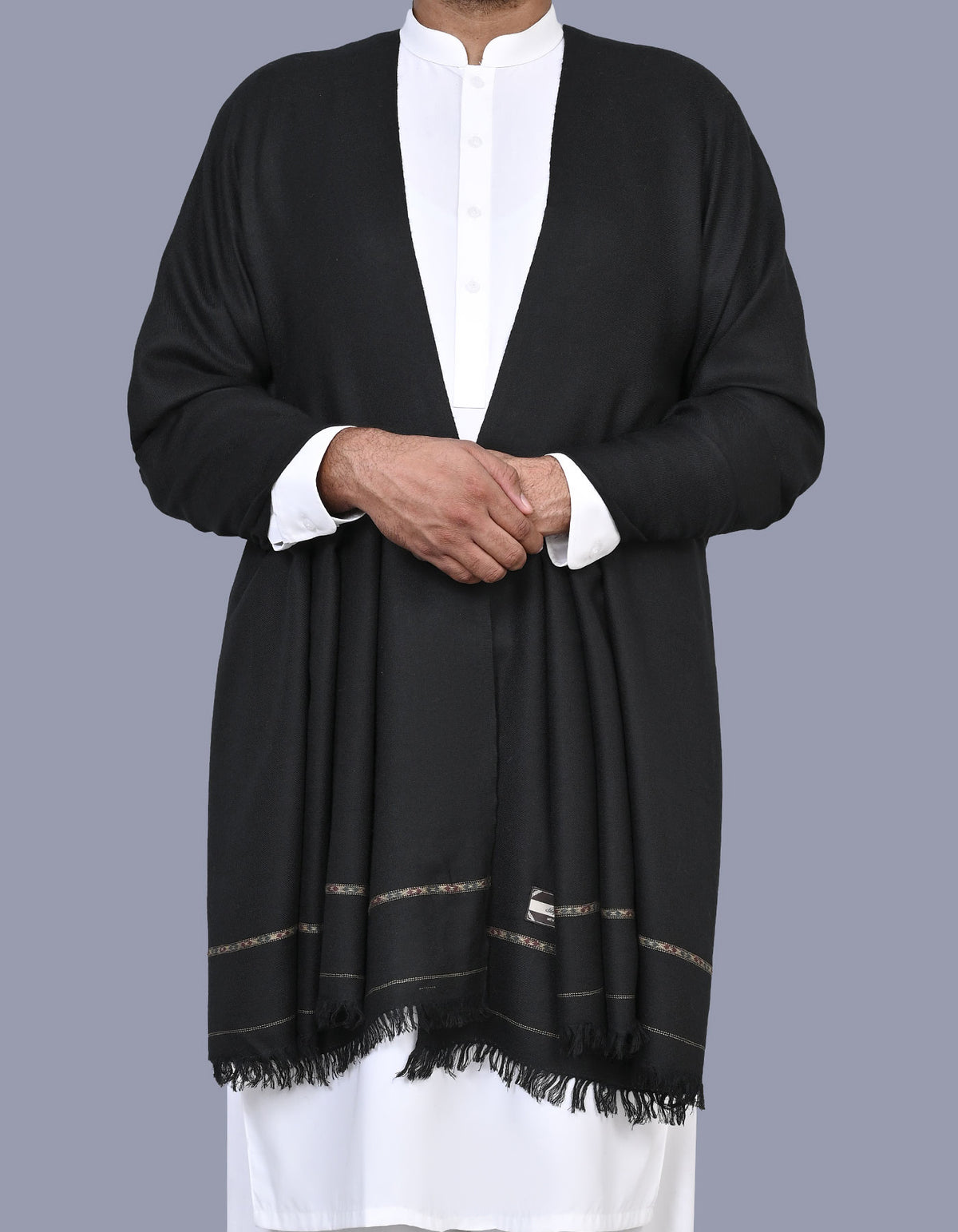 Black Plain Wool Blend Men Shawl