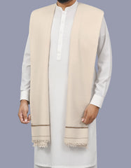 Ivory Plain Wool Blend Men Shawl