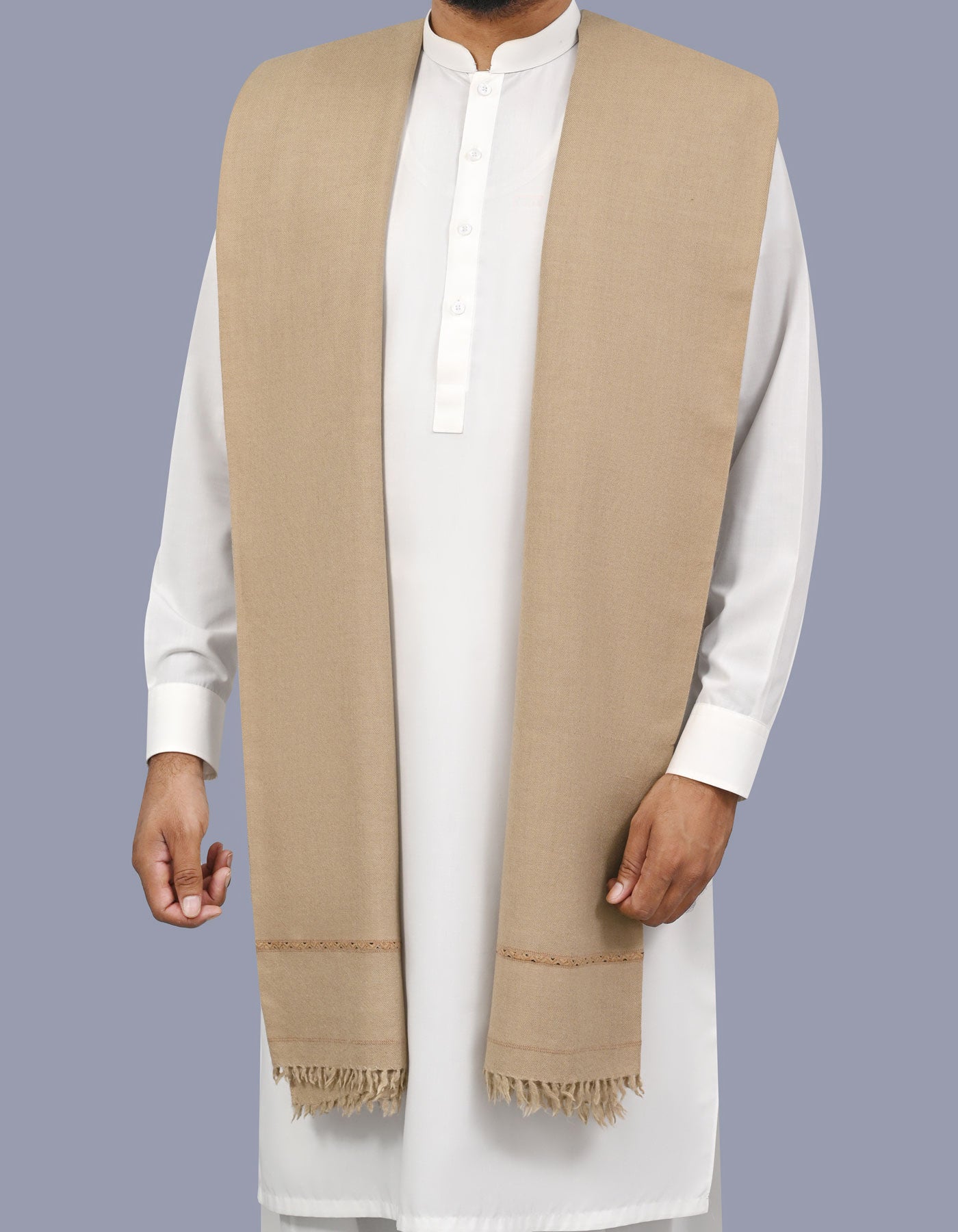 Ivory Plain Wool Blend Men Shawl