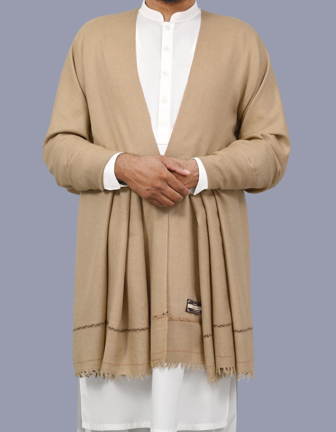 Ivory Plain Wool Blend Men Shawl