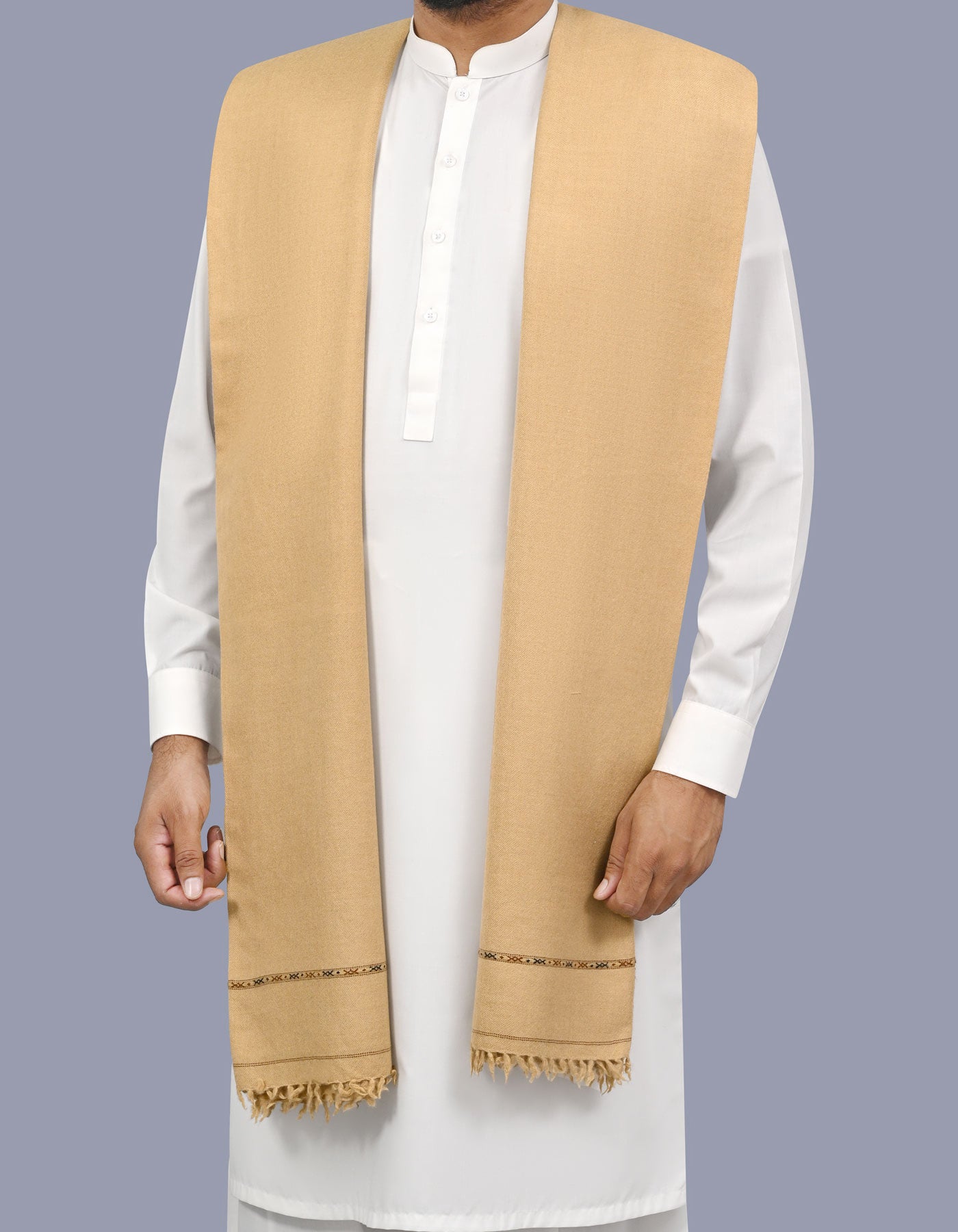 Beige Plain Wool Blend Men Shawl
