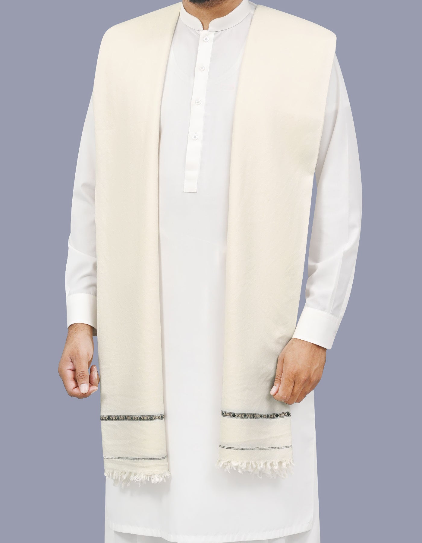Off White Plain Wool Blend Men Shawl
