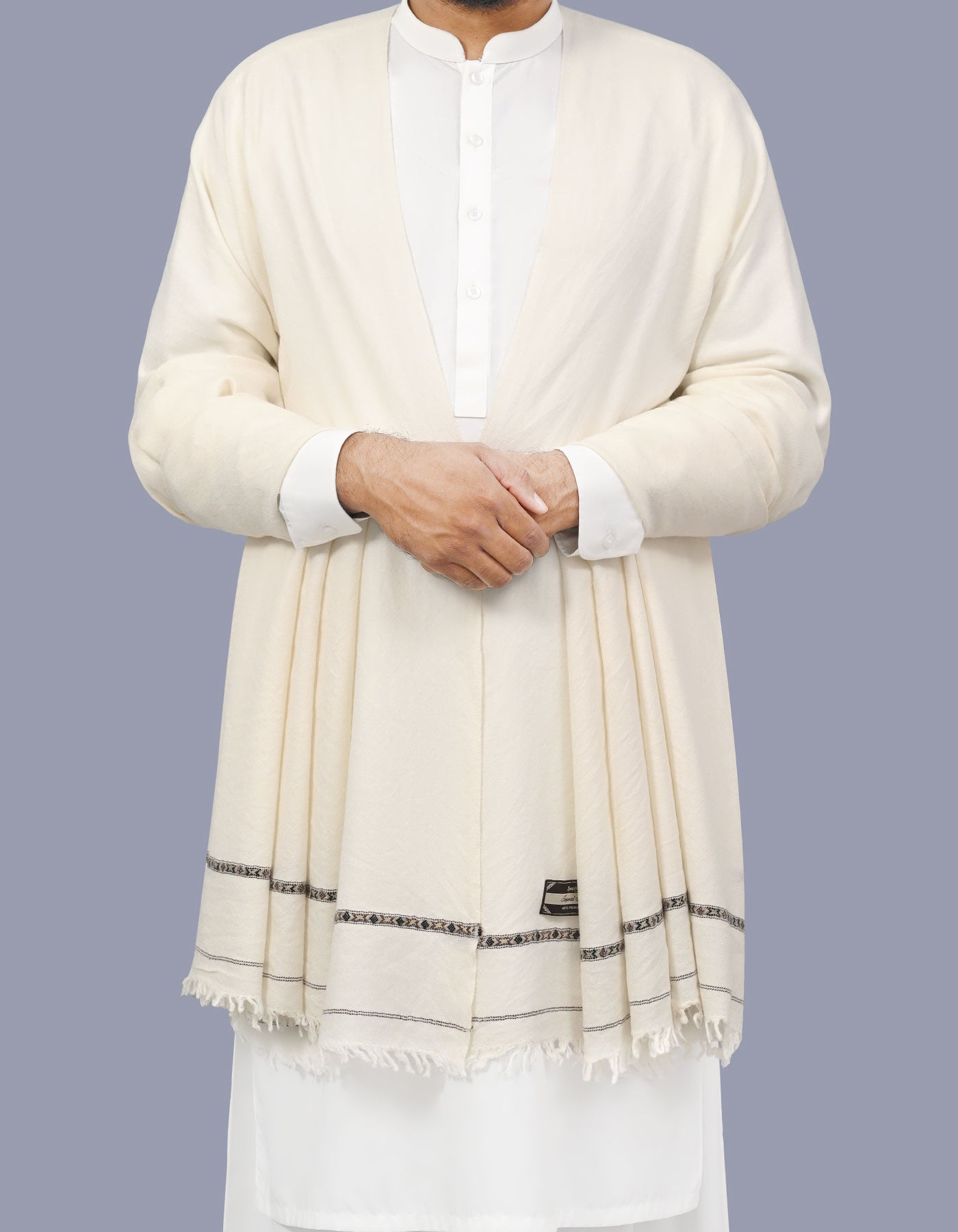 Off White Plain Wool Blend Men Shawl