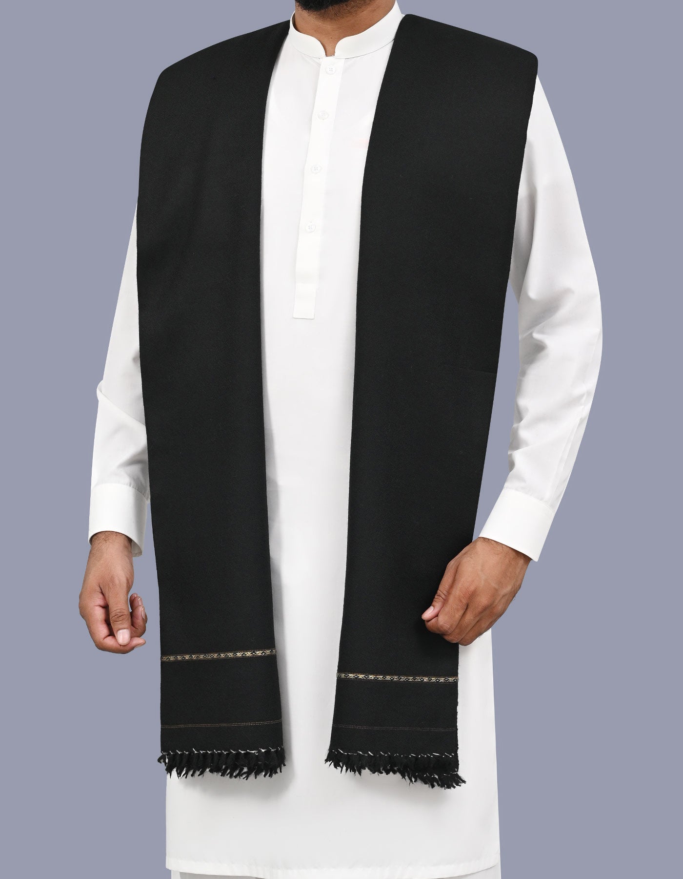 Black Plain Wool Blend Men Shawl