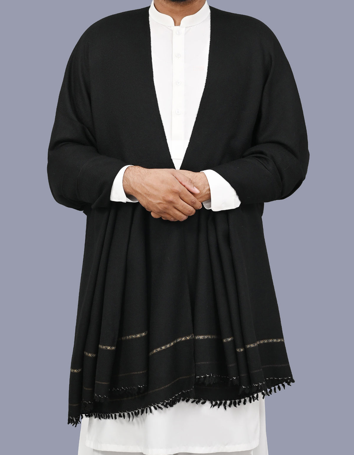 Black Plain Wool Blend Men Shawl