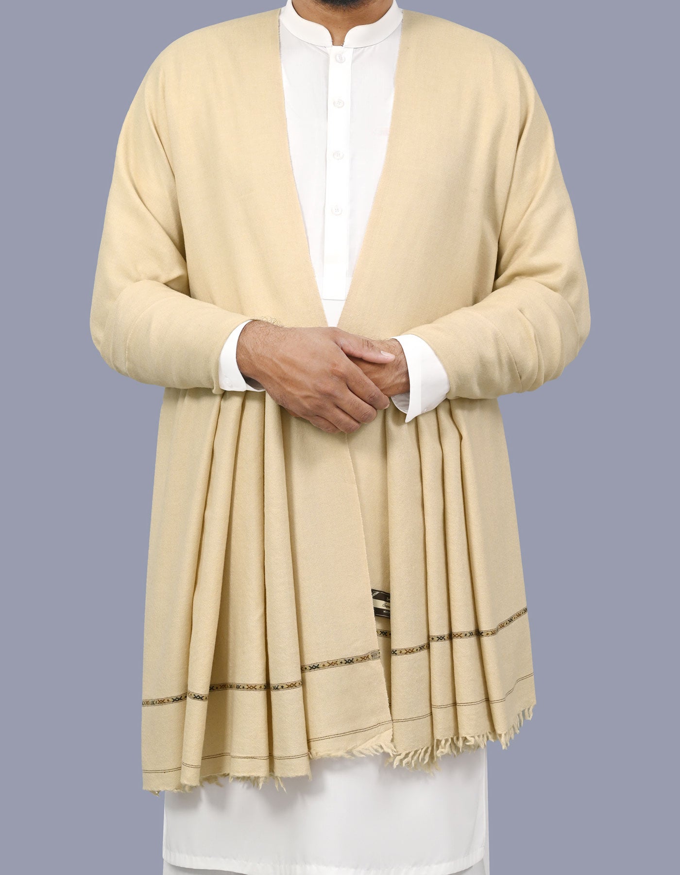 Ivory Plain Wool Blend Men Shawl