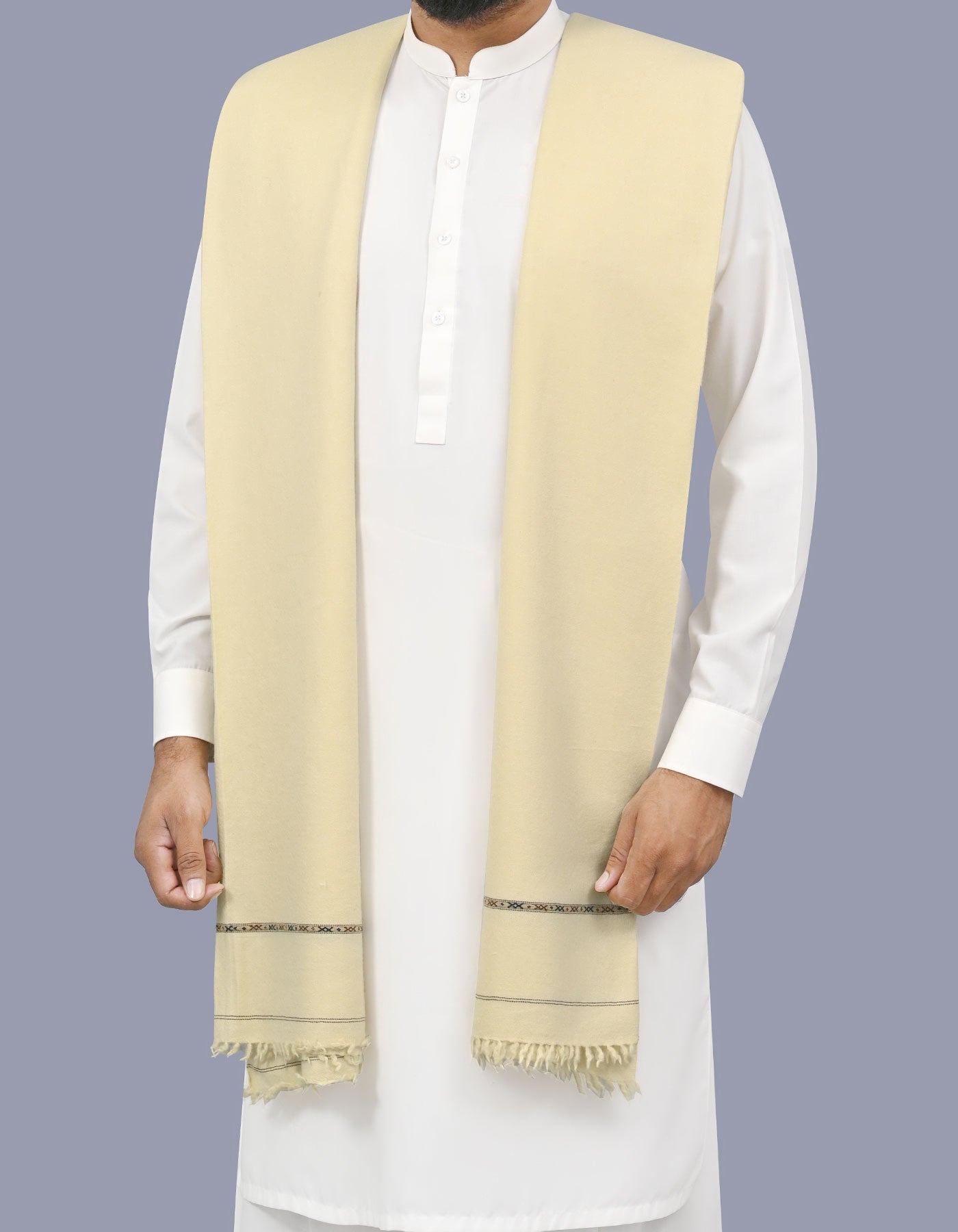Cream Plain Wool Blend Men Shawl