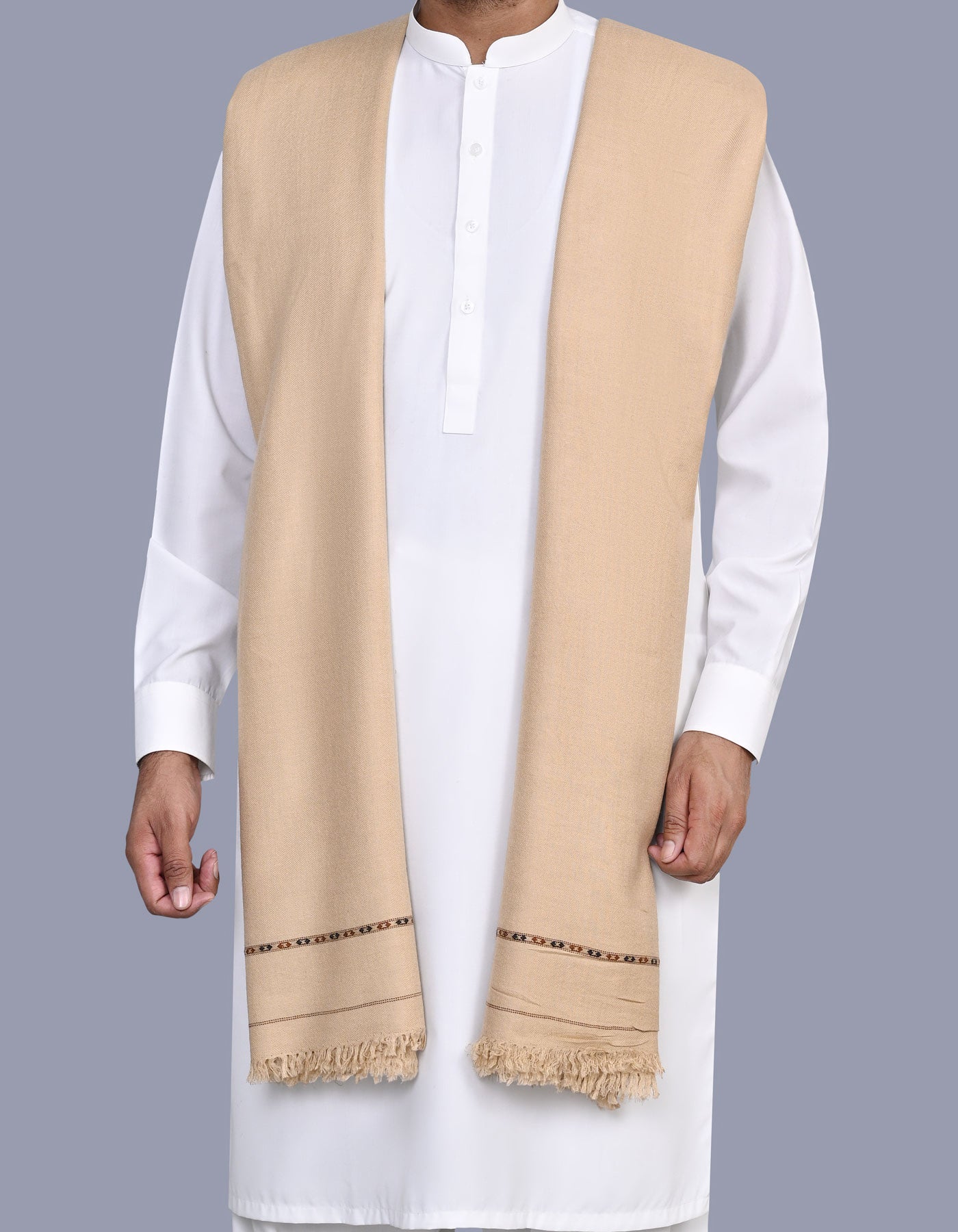 Cream Plain Wool Blend Men Shawl