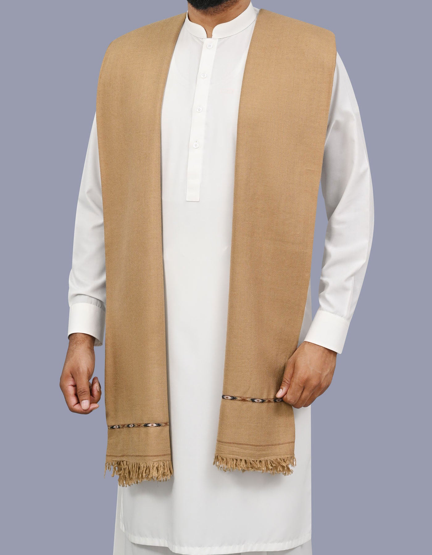 Camel Plain Wool Blend Men Shawl