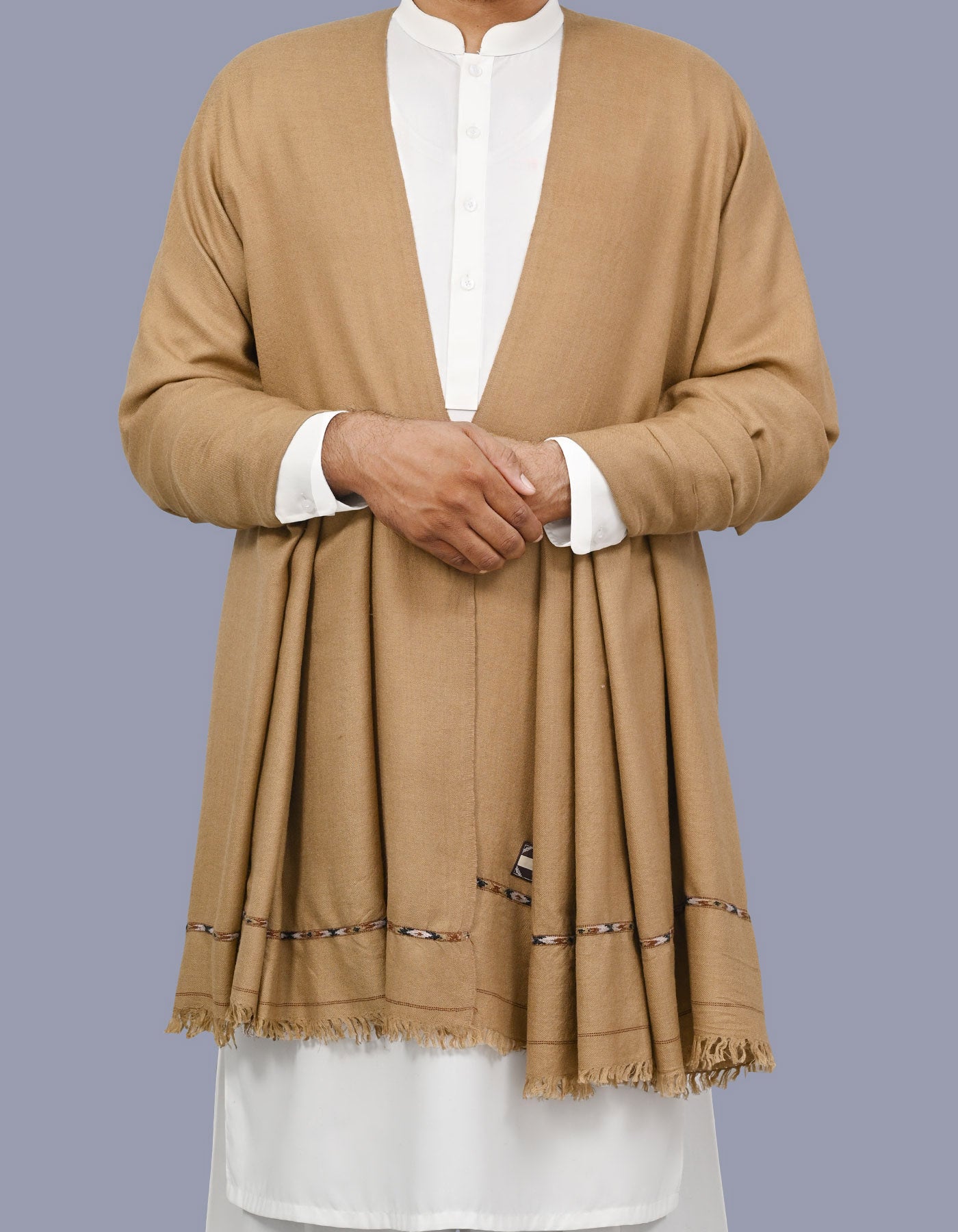 Camel Plain Wool Blend Men Shawl
