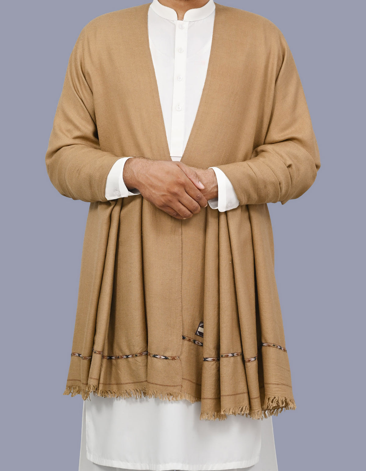 Camel Plain Wool Blend Men Shawl