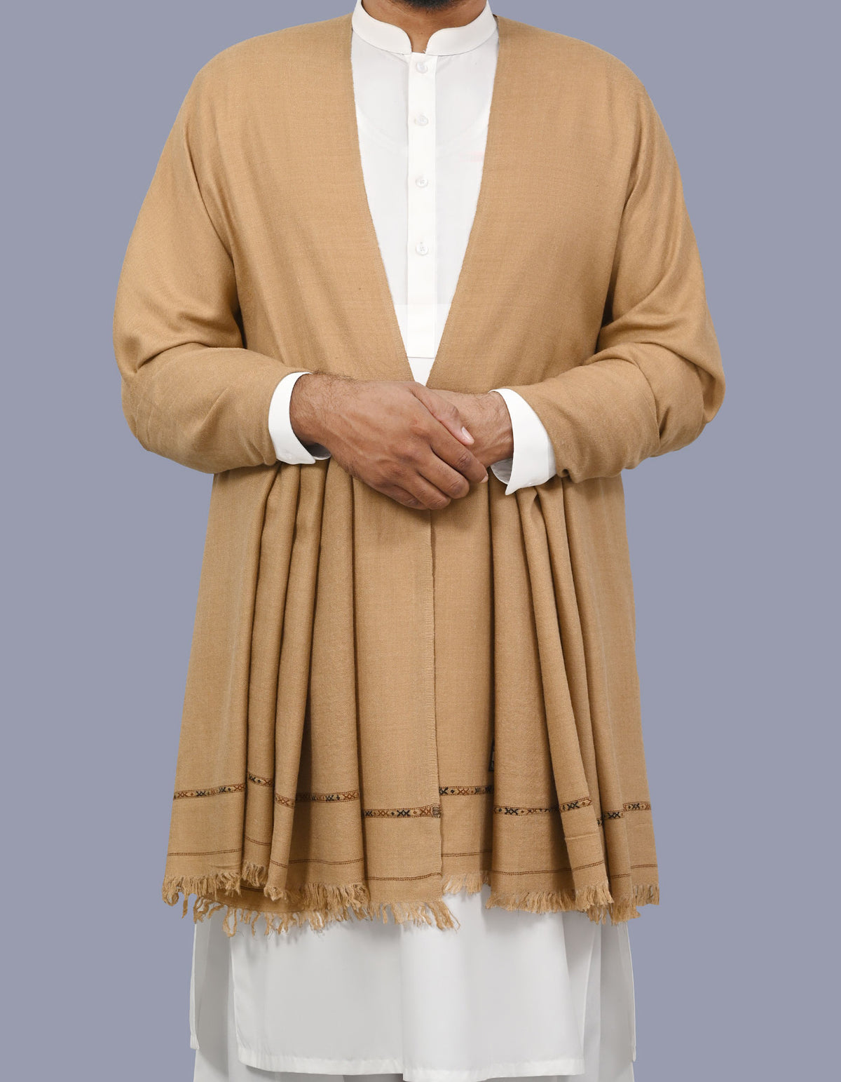 Camel Plain Wool Blend Men Shawl