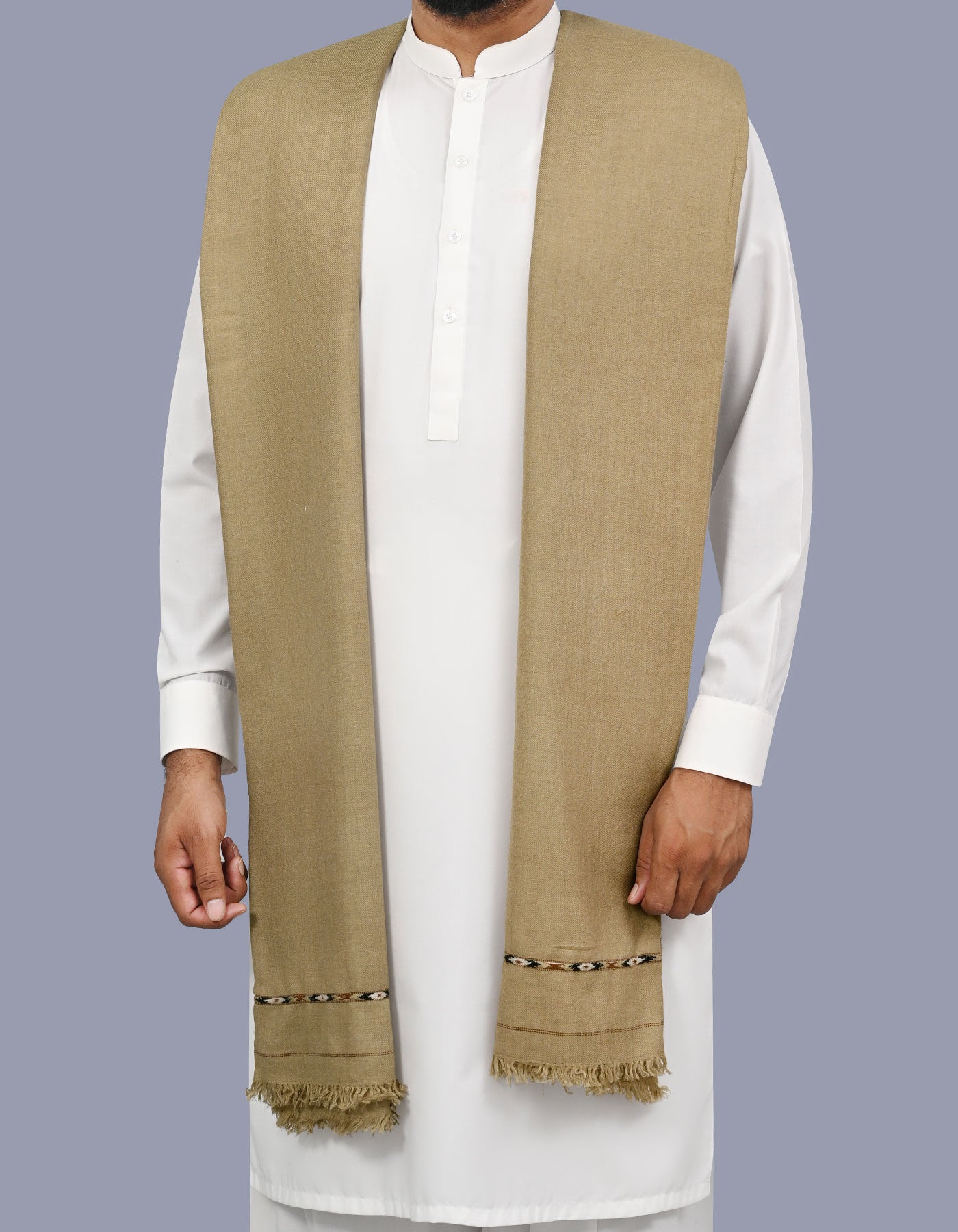 Olive Plain Wool Blend Men Shawl