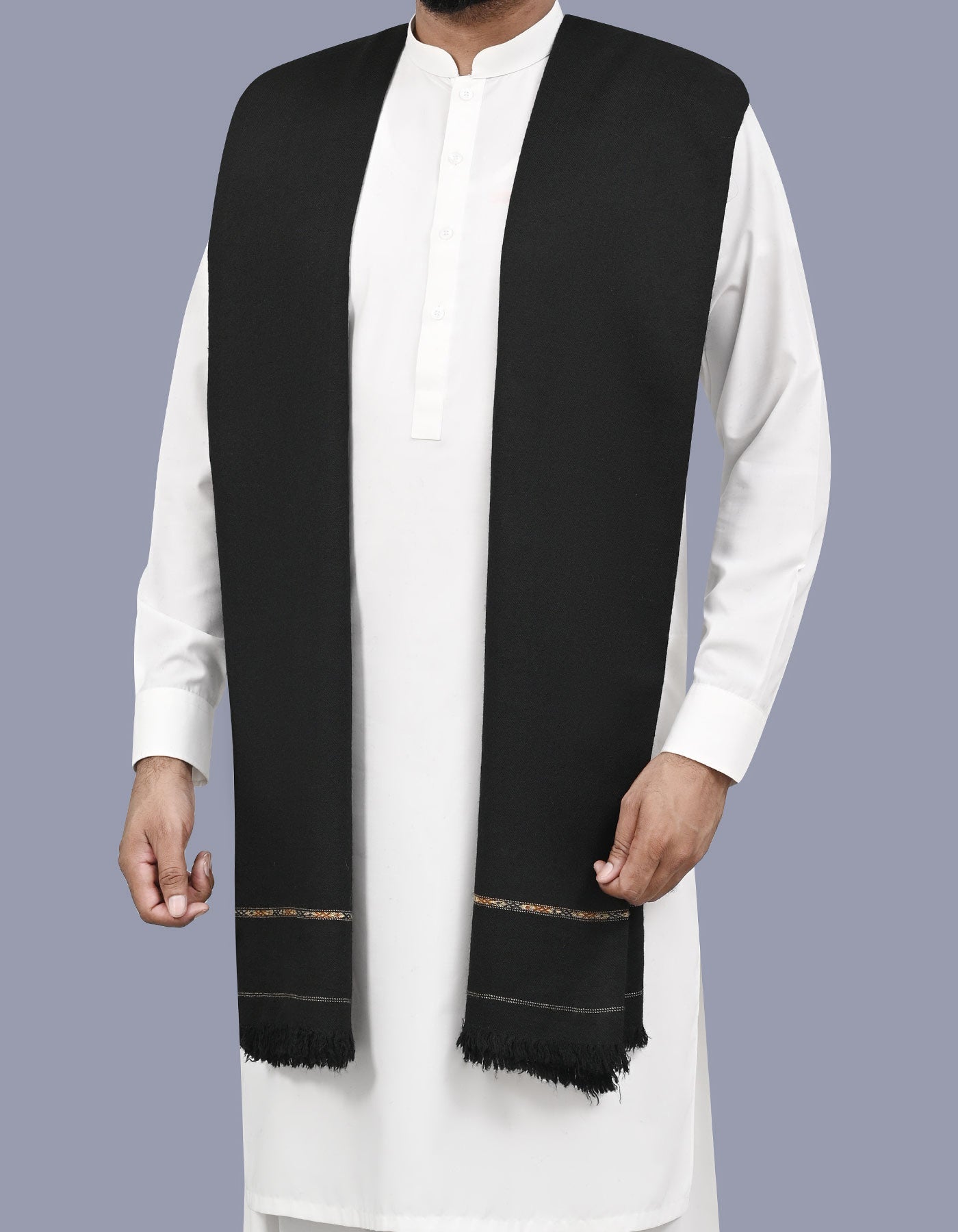 Black Plain Wool Blend Men Shawl