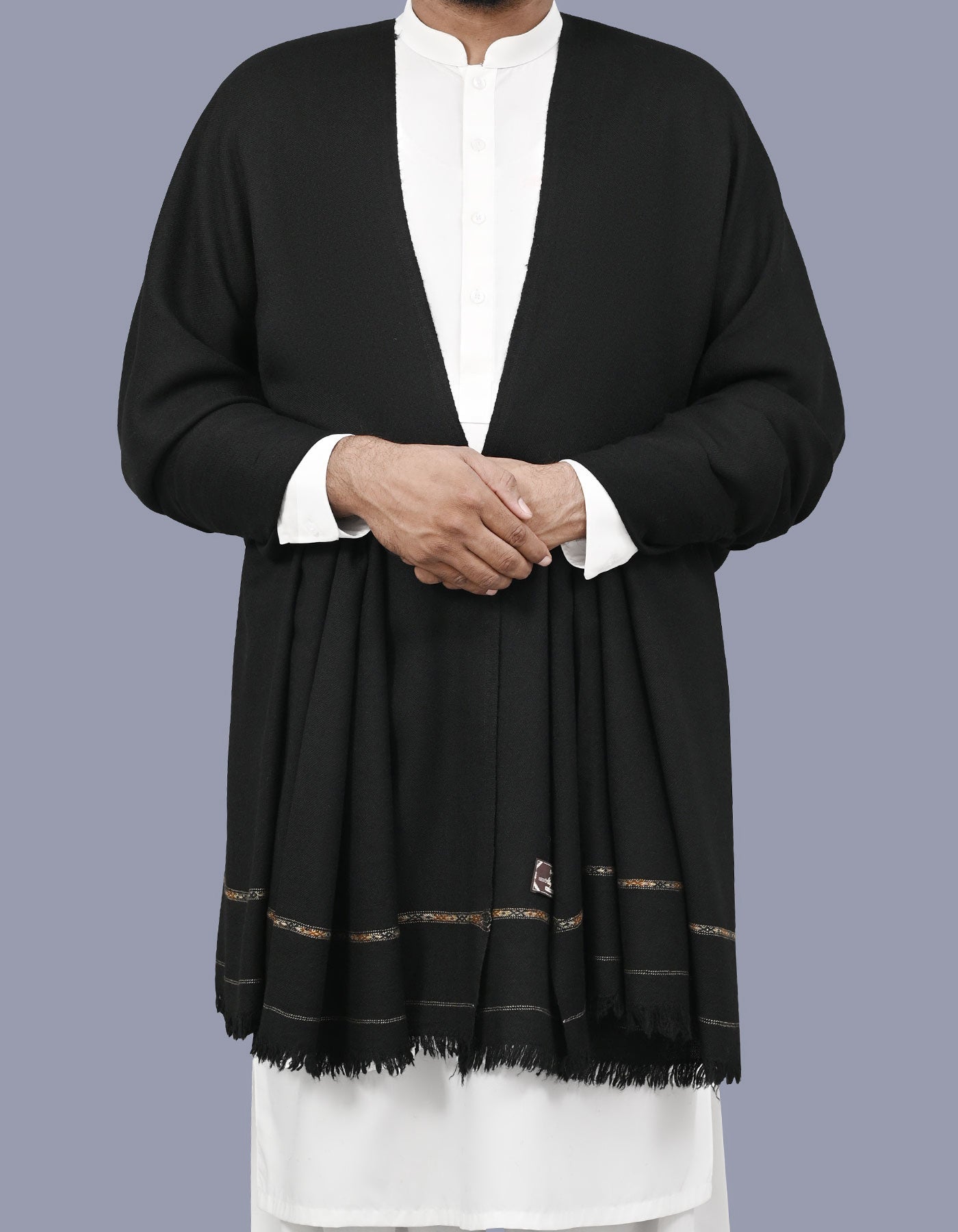 Black Plain Wool Blend Men Shawl