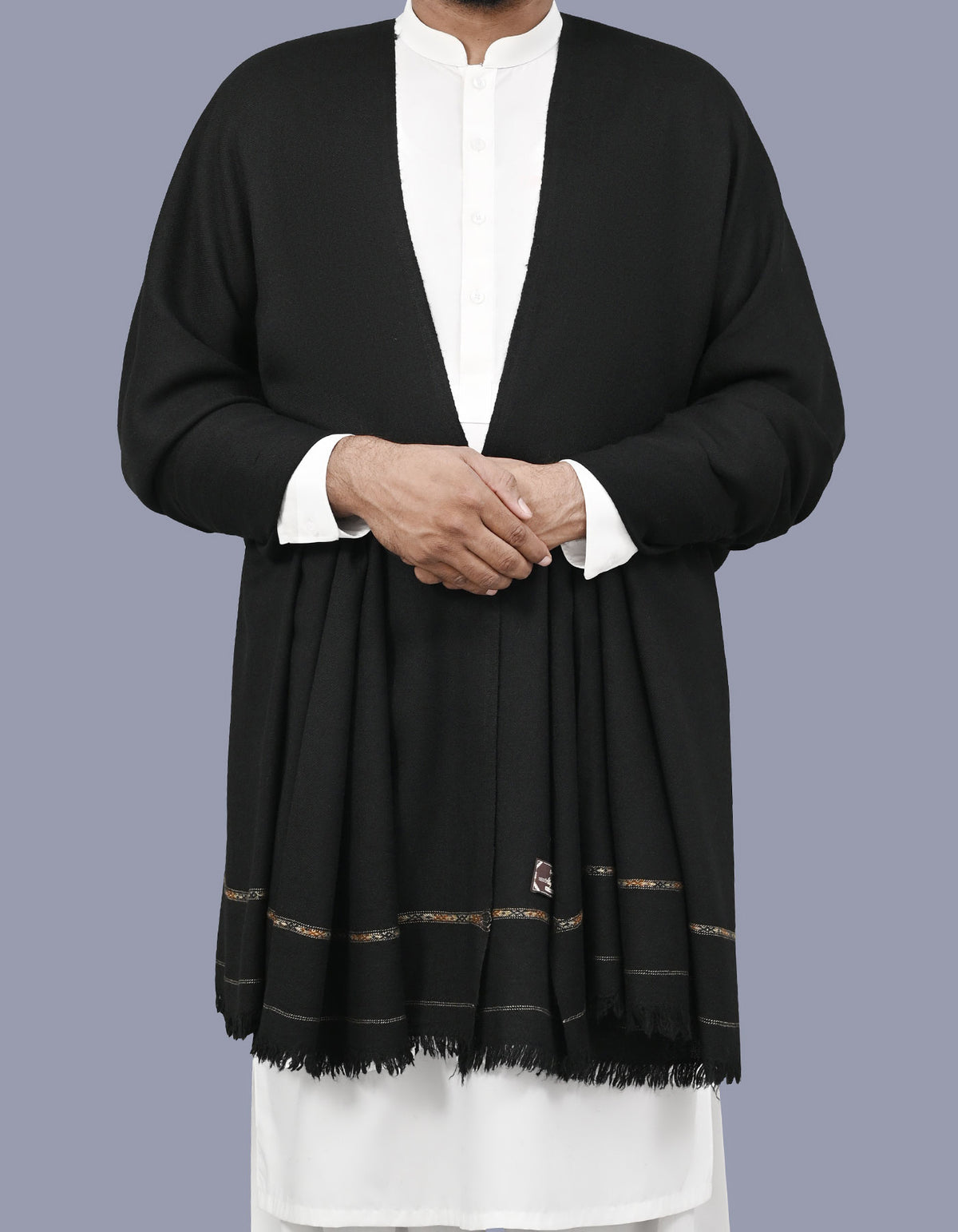 Black Plain Wool Blend Men Shawl