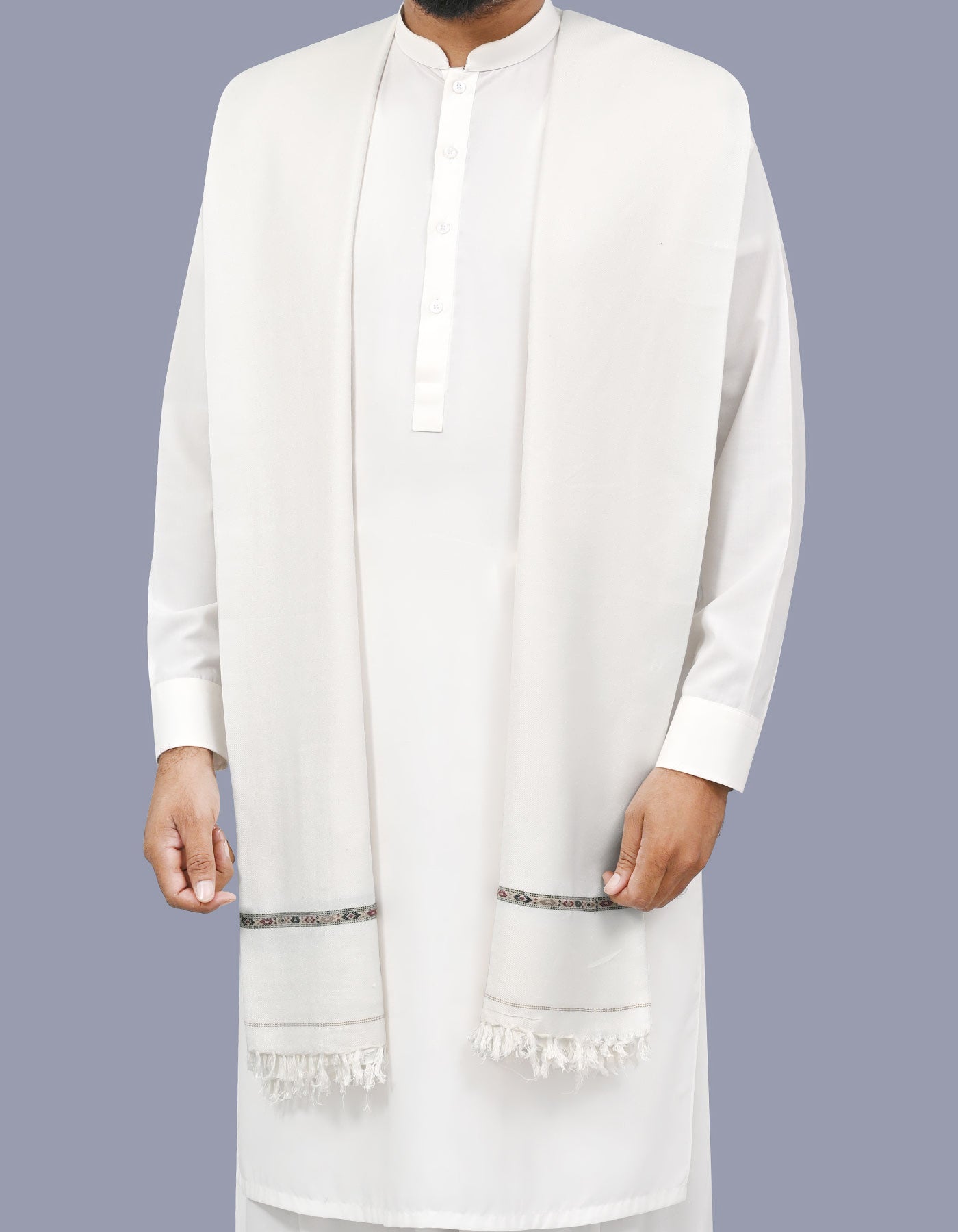 White Plain Wool Blend Men Shawl