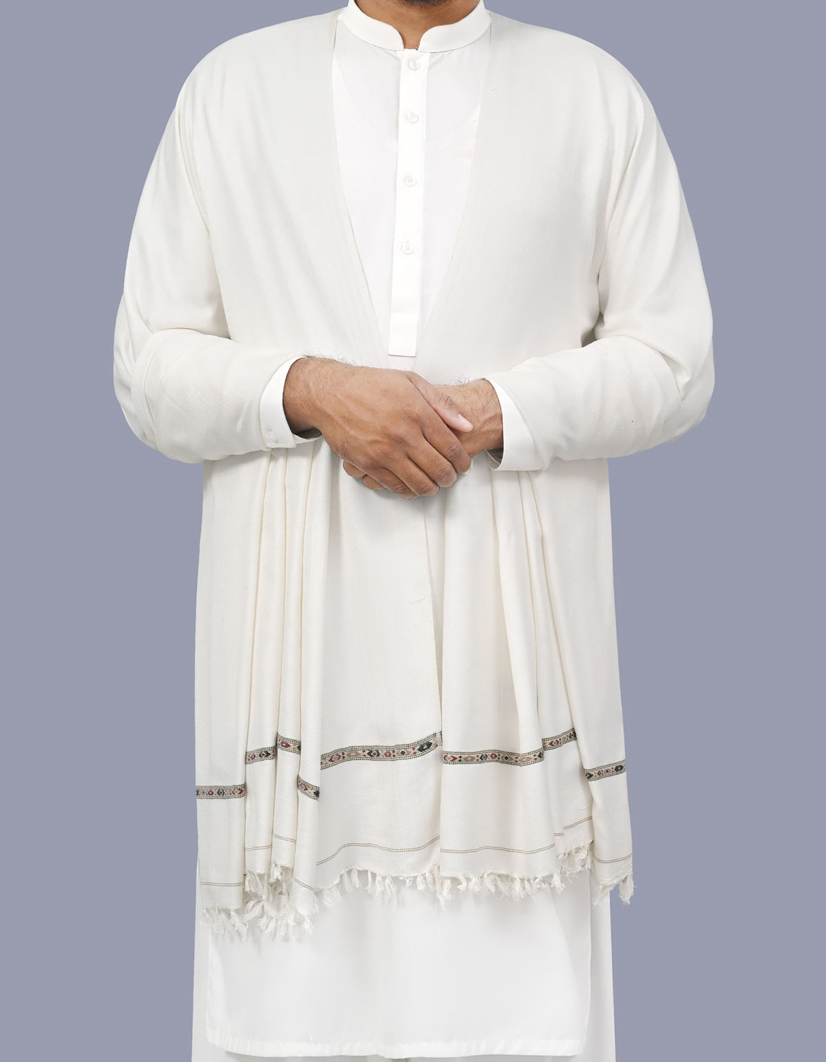 White Plain Wool Blend Men Shawl