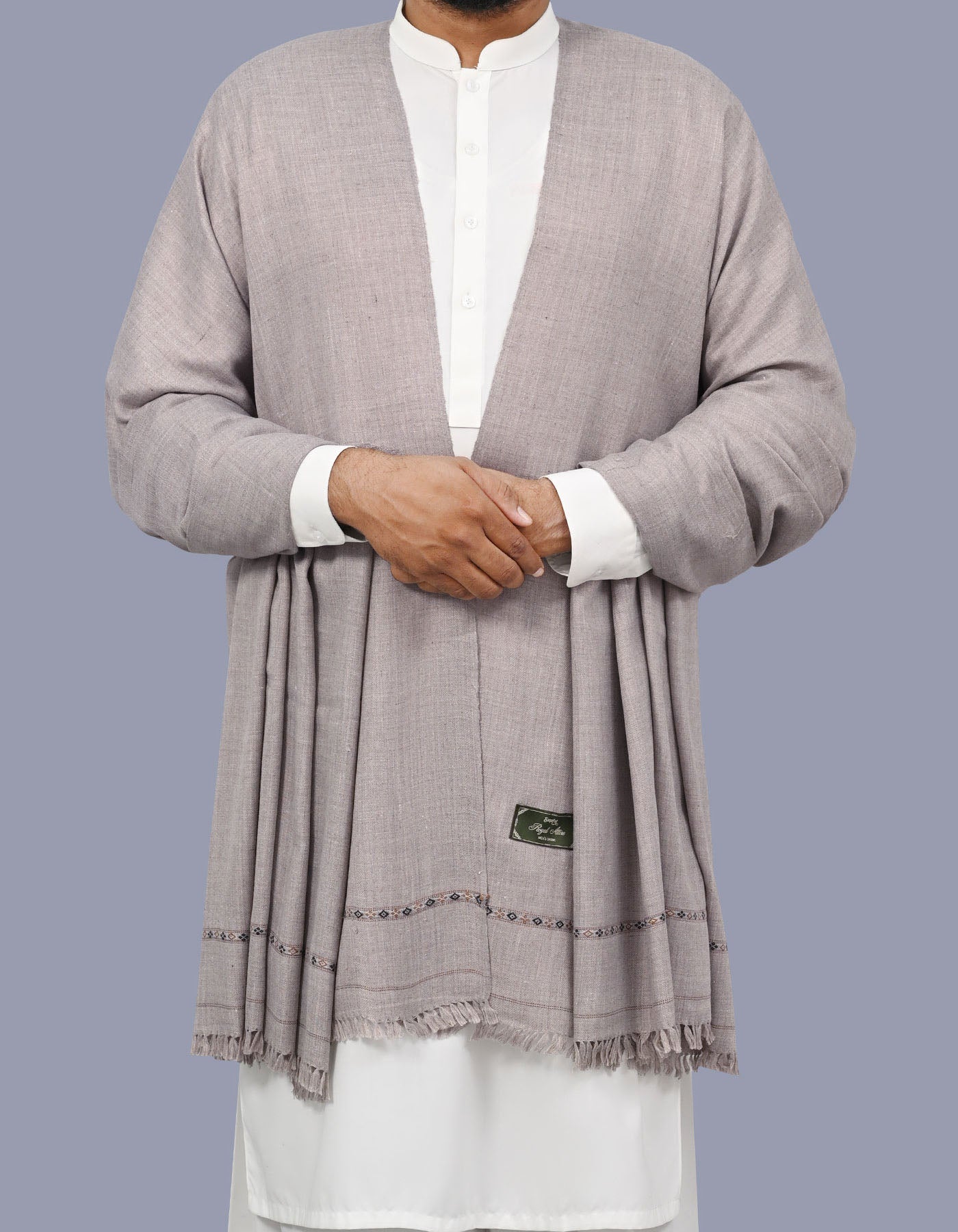 Grey Plain Wool Blend Men Shawl