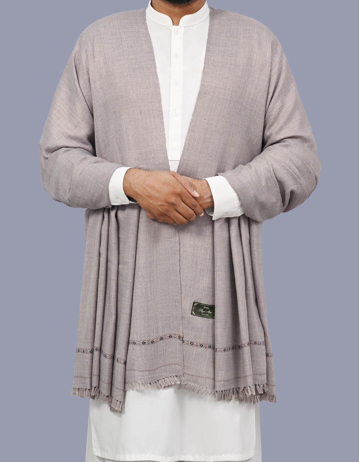 Grey Plain Wool Blend Men Shawl