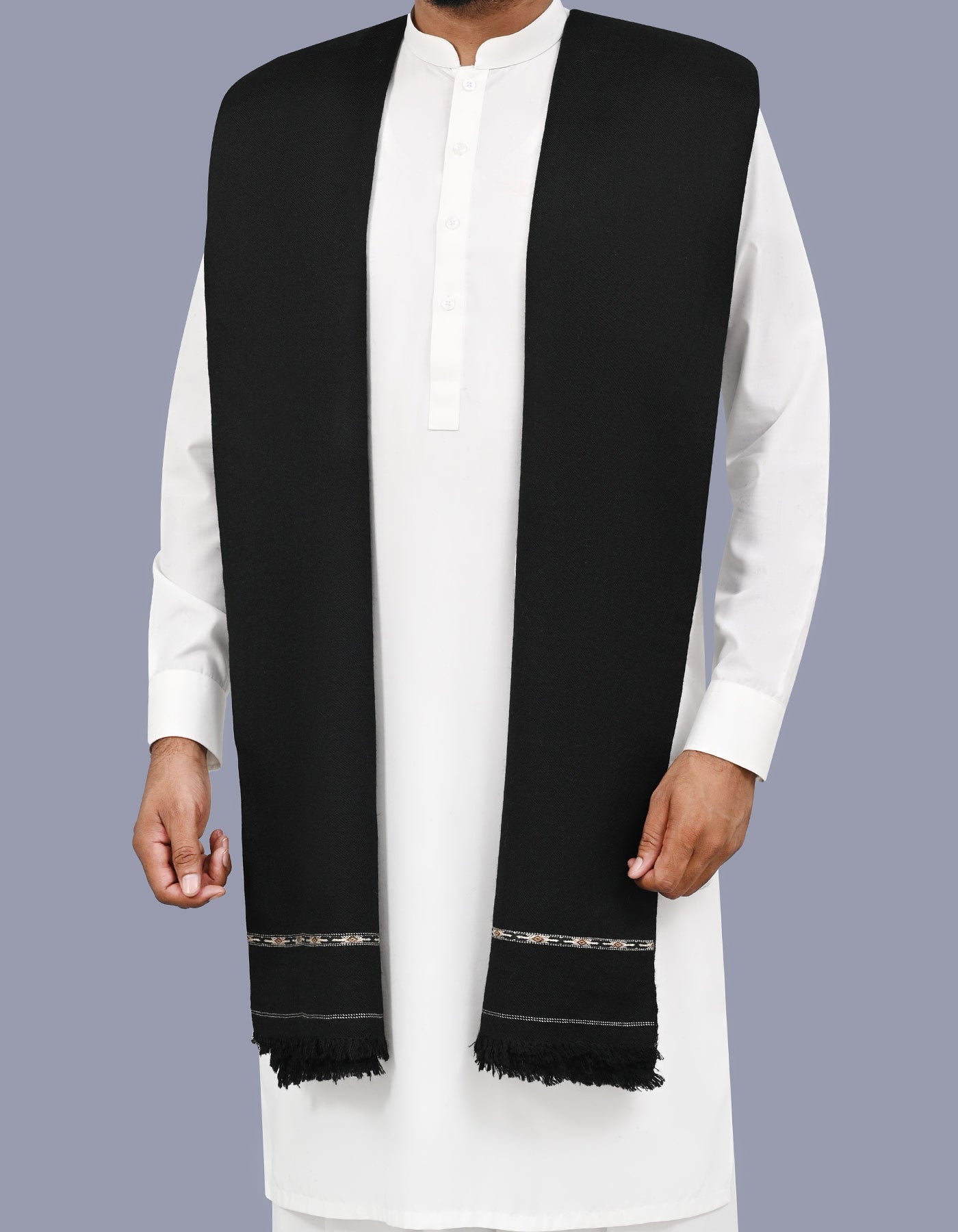 Black Plain Wool Blend Men Shawl