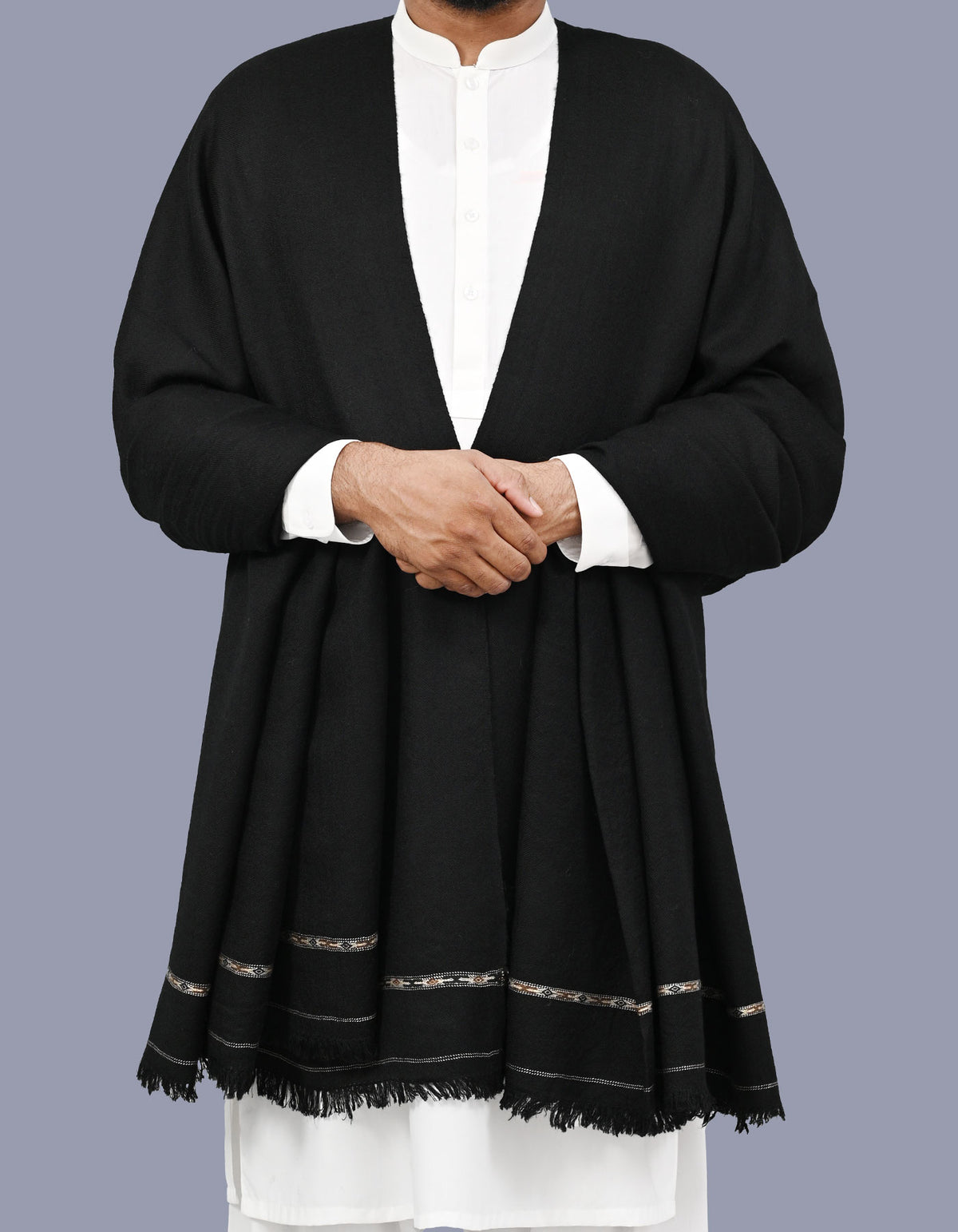 Black Plain Wool Blend Men Shawl