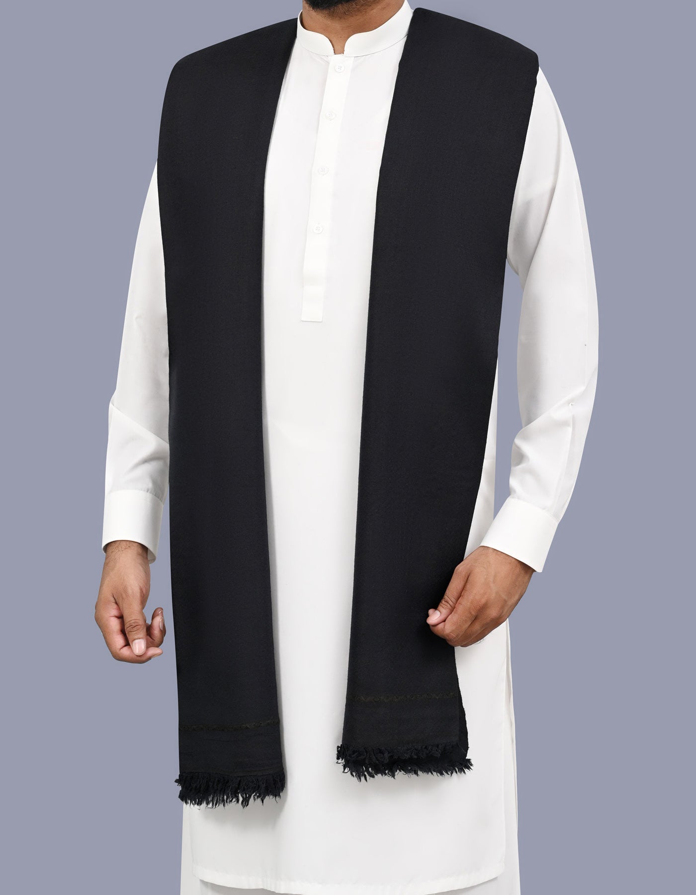 Navy Plain Wool Blend Men Shawl
