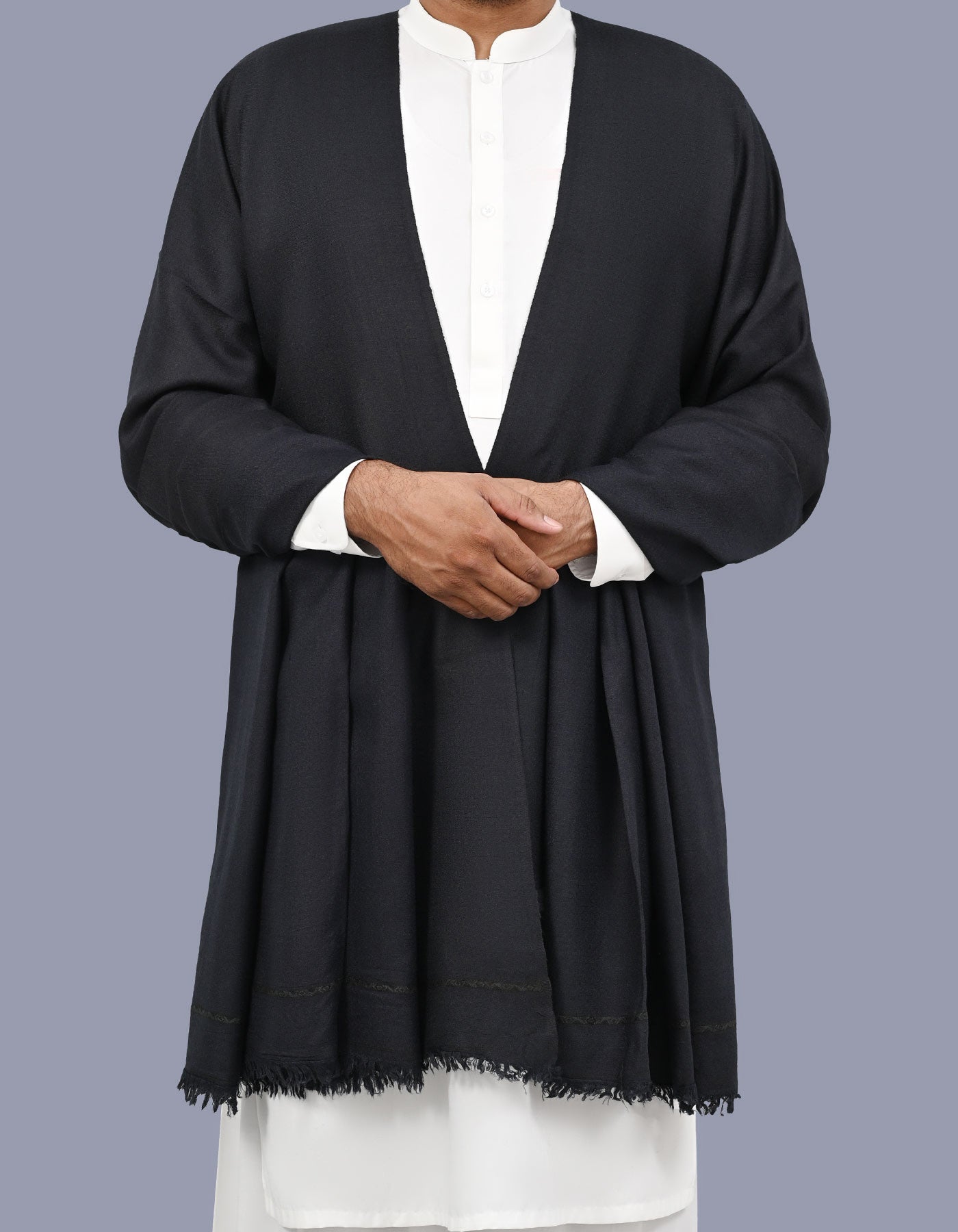 Navy Plain Wool Blend Men Shawl
