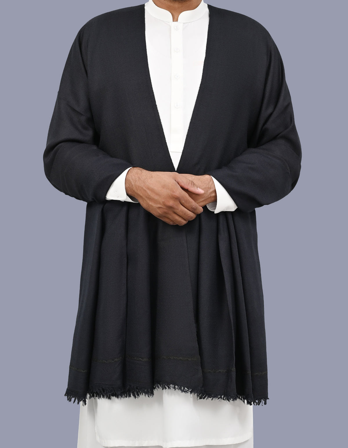Navy Plain Wool Blend Men Shawl