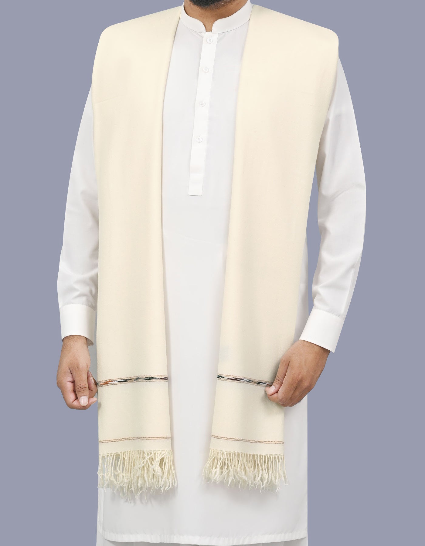 White Plain 100% Wool Men Shawl