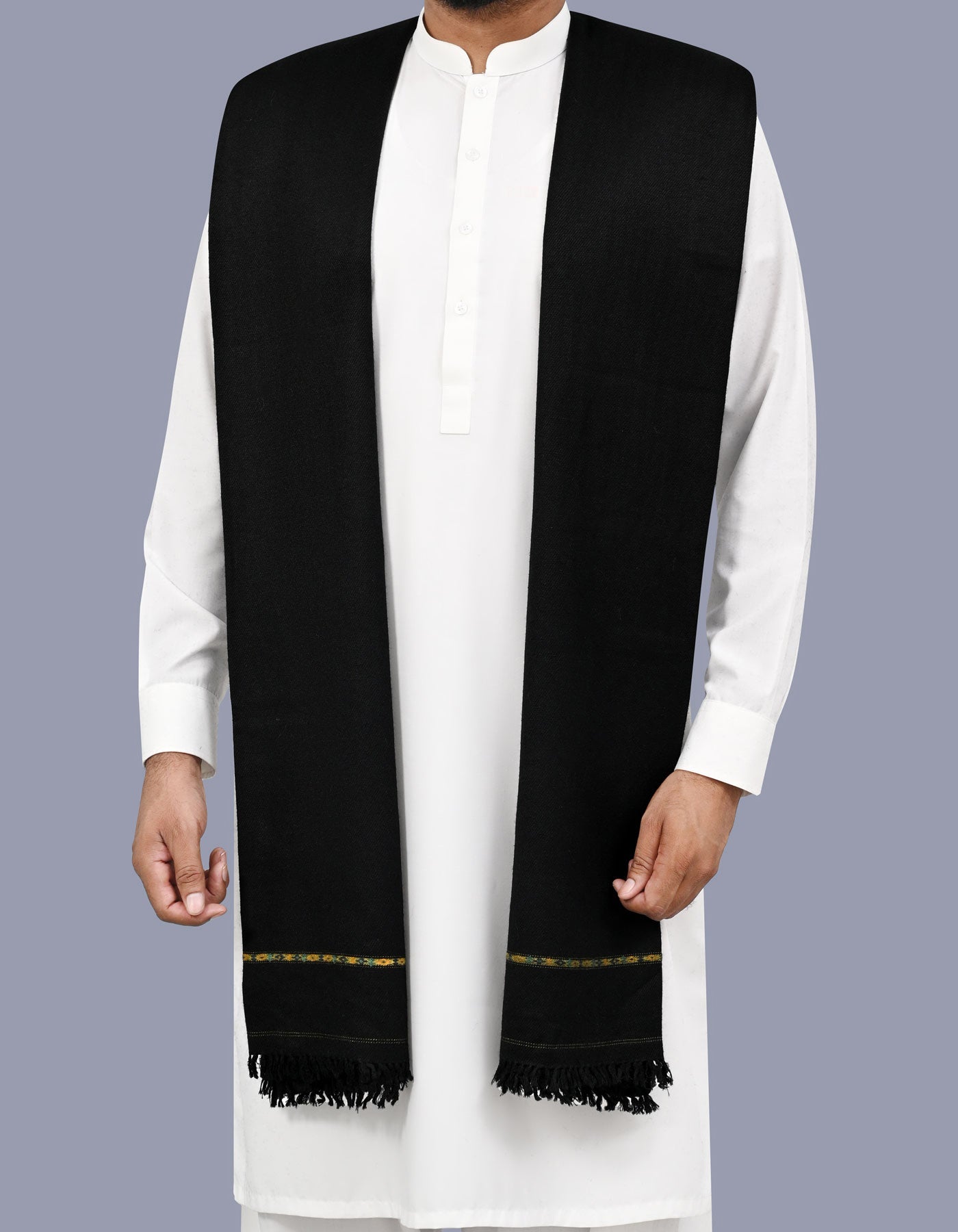 Black Plain 100% Wool Men Shawl