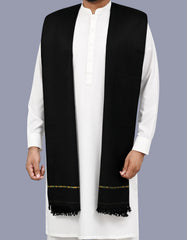 Black Plain 100% Wool Men Shawl