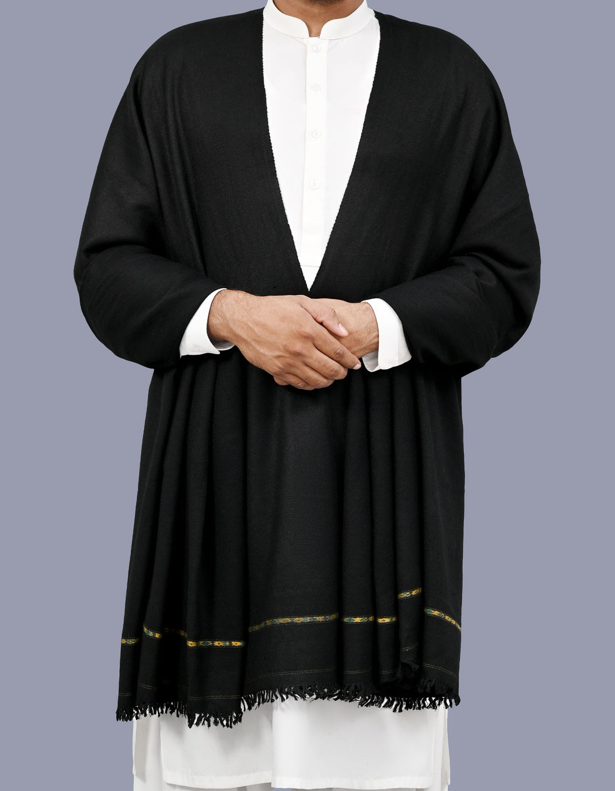 Black Plain 100% Wool Men Shawl