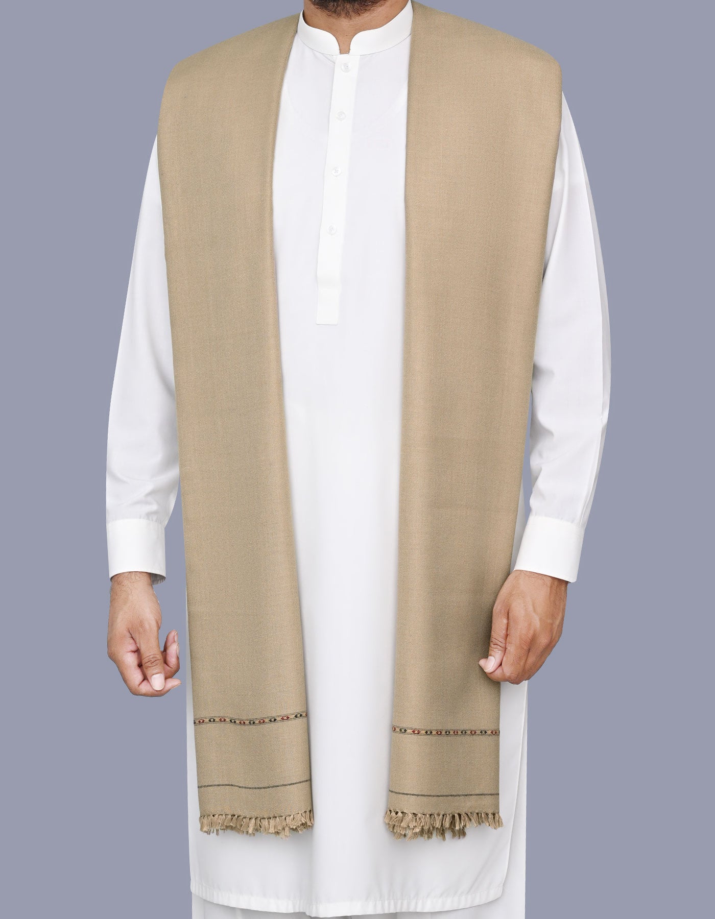 L Brown Plain 100% Acrylic Men Shawl