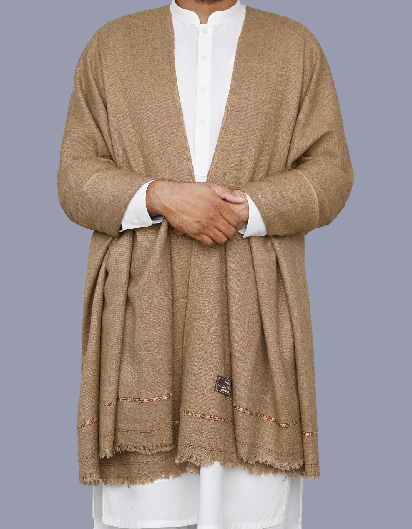 Brown Plain Angora Men Shawl