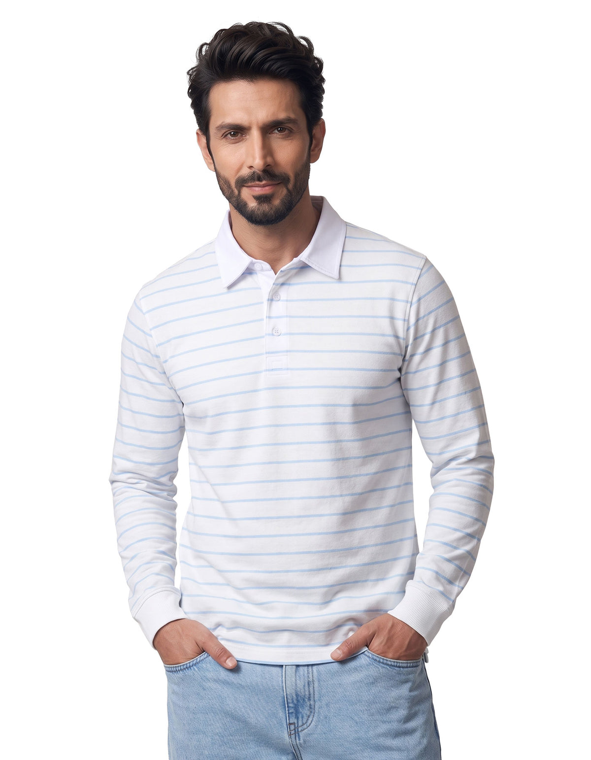 White Striped Rugby Polo