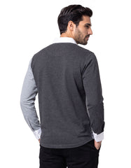 Charcoal Color Block Rugby Polo
